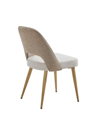 Chaise en tissu couleur combinée beige et taupe avec pieds en métal couleur chêne de 84 cm