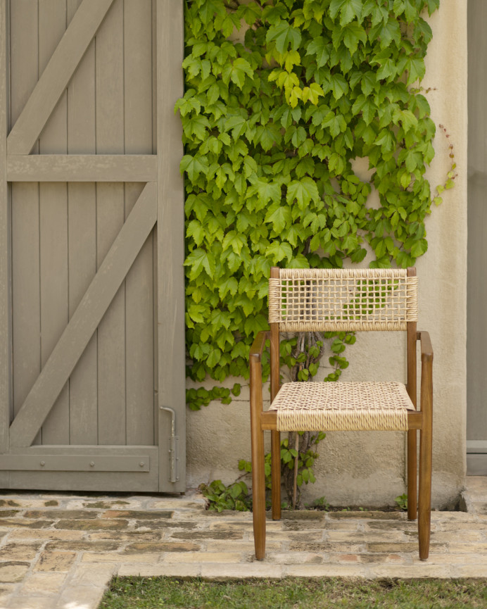 Pack de 4 chaises en bois de teck avec assise tressée de 80,5 cm