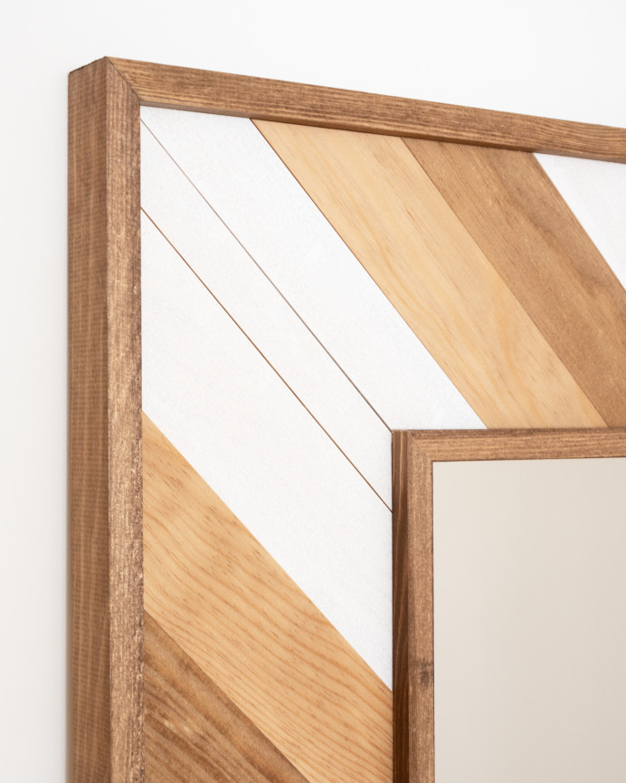 Miroir effet bois massif en chêne foncé, naturel et blanc 163x84cm