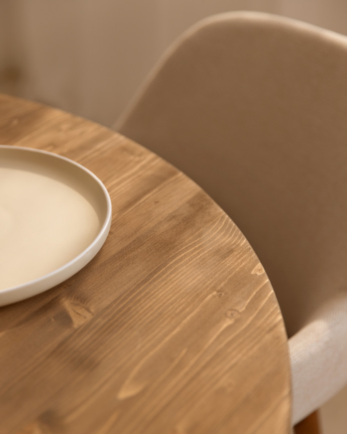 Table à manger ronde en bois massif ton chêne foncé Ø115