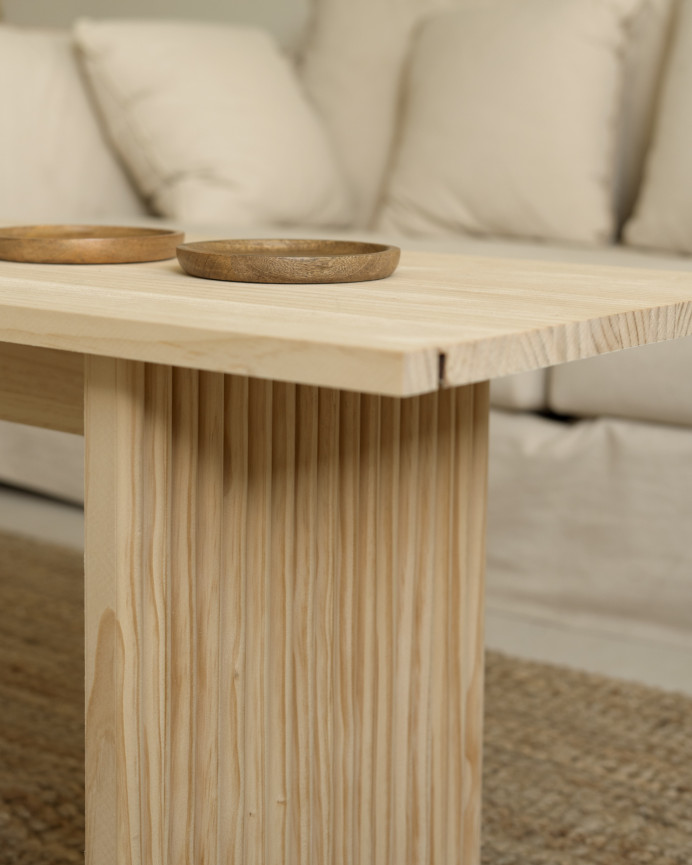 Table basse en bois massif ton naturel 120cm