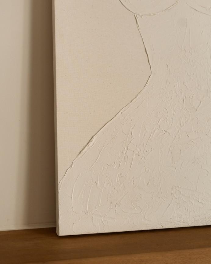 Tableau beige décoratif sur toile de coton avec cadre en bois peint à la main à la peinture à l'huile en différentes tailles.