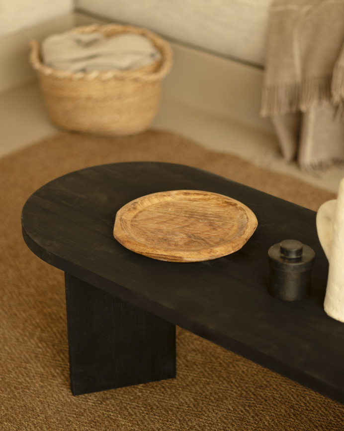 Table basse en bois massif ton noir 120cm