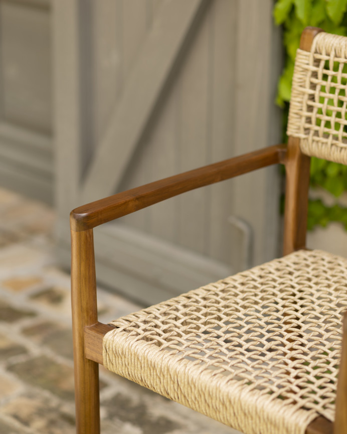 Pack de 4 chaises en bois de teck avec assise tressée de 80,5 cm