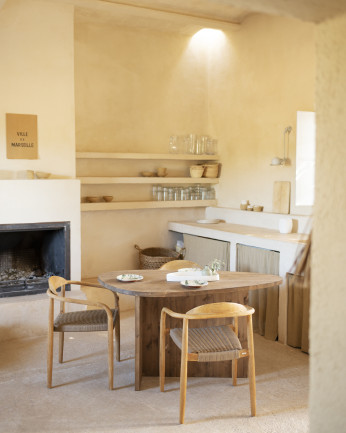 Table de salle à manger en bois massif en chêne foncé de 140 cm