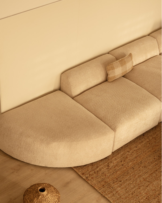 Canapé 4 modules avec courbe en bouclé couleur beige 410x110cm