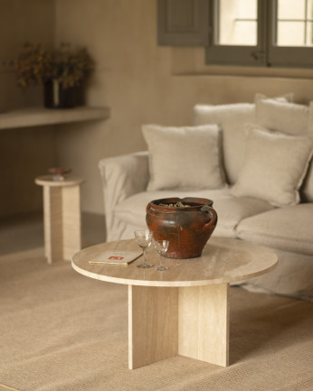 Table basse ronde en marbre travertin disponible en différentes dimensions