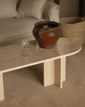 Table basse en marbre travertin de 120x50cm