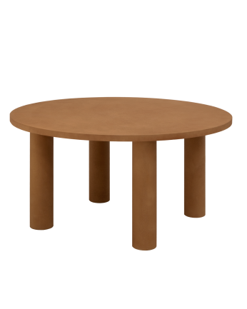 Table de salle à manger ronde en microciment de teinte terracotta disponible en différentes dimensions