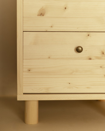 Table de chevet en bois massif avec deux tiroirs en ton naturel de 50,5x37,5cm