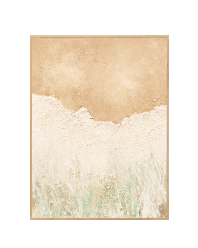 Tableau beige et blanc décoratif sur coton avec cadre en bois peint à la main à la peinture à l'huile dans différentes tailles