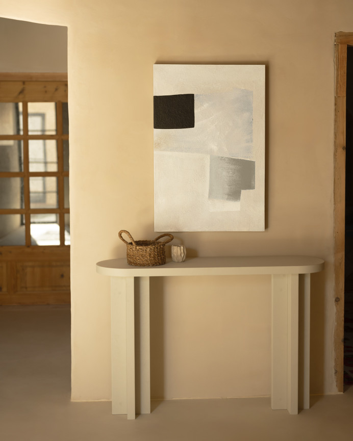 Tableau beige et noir décoratif sur coton avec cadre en bois peint à la main à la peinture à l'huile dans différentes tailles