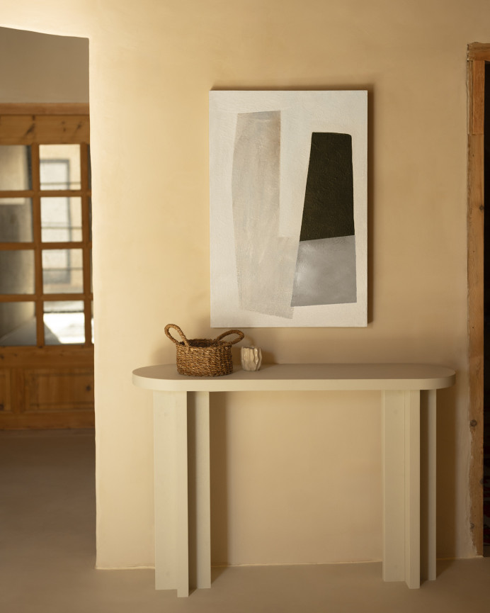 Tableau beige et noir décoratif sur coton avec cadre en bois peint à la main à la peinture à l'huile dans différentes tailles