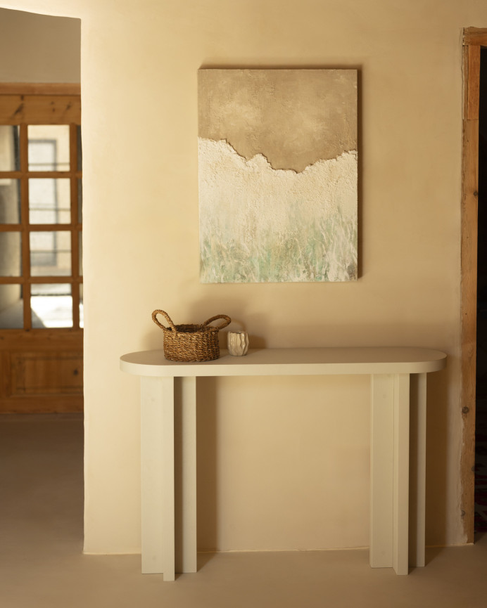 Tableau beige et blanc décoratif sur coton avec cadre en bois peint à la main à la peinture à l'huile dans différentes tailles