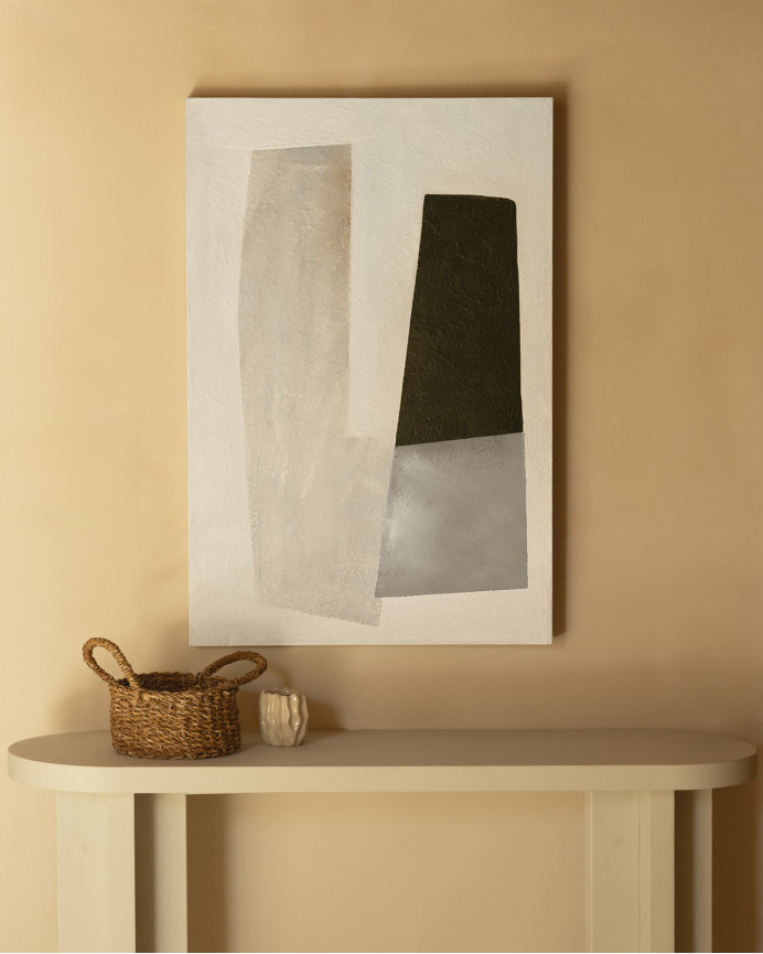 Tableau beige et noir décoratif sur coton avec cadre en bois peint à la main à la peinture à l'huile dans différentes tailles