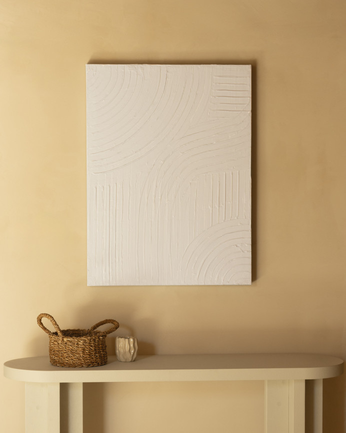 Tableau blanc décoratif sur coton avec cadre en bois peint à la main à la peinture à l'huile dans différentes tailles