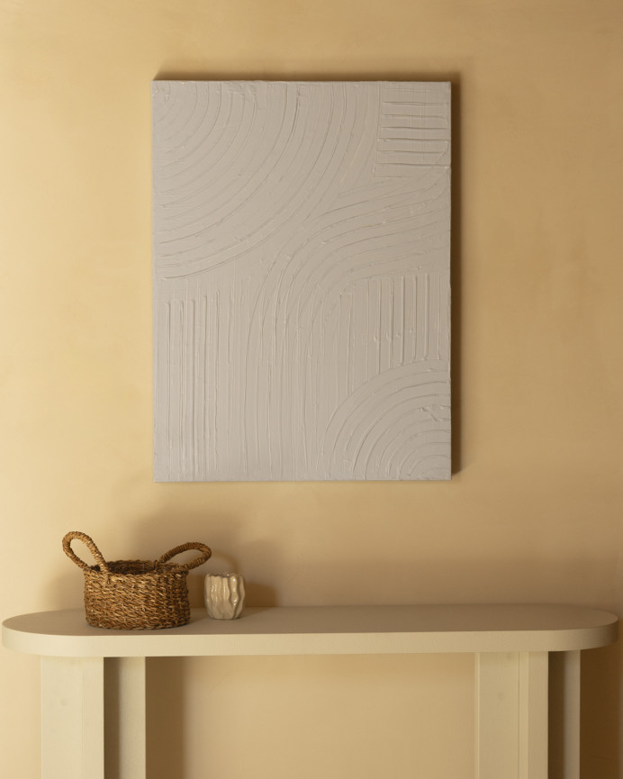 Tableau beige décoratif sur coton avec cadre en bois peint à la main à la peinture à l'huile dans différentes tailles