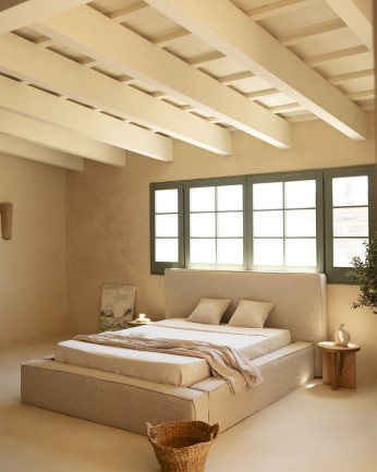 Lit déhoussable en lin beige pour les matelas de différentes tailles