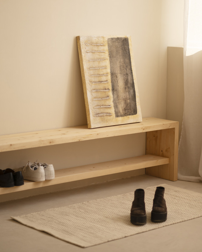 Banc à chaussures en bois massif ton chêne moyen de différentes tailles