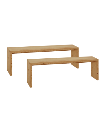 Pack 2 bancs en bois massif ton chêne moyen de différentes tailles