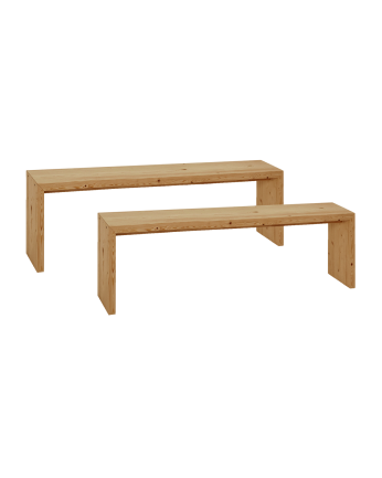 Pack 2 bancs en bois massif ton chêne moyen de différentes tailles