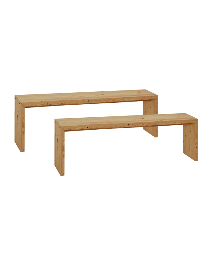 Pack 2 bancs en bois massif ton chêne moyen de différentes tailles