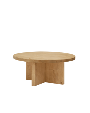 Table basse ronde en bois massif ton chêne moyen de différentes tailles