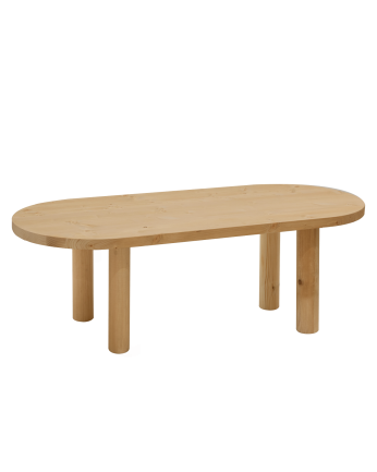 Table basse ovale en bois massif en teinte chêne moyen de 40x120cm.