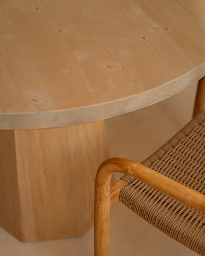 Table à manger ronde en bois massif ton chêne moyen Ø115