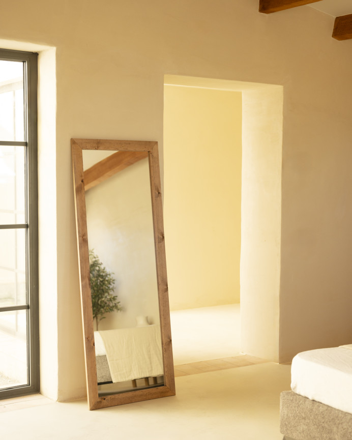 Miroir rectangulaire en bois de pin ton naturel 60x160cm