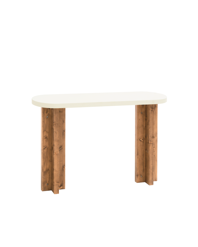 Console en microciment et pieds en bois ton chêne foncé de 120x80cm