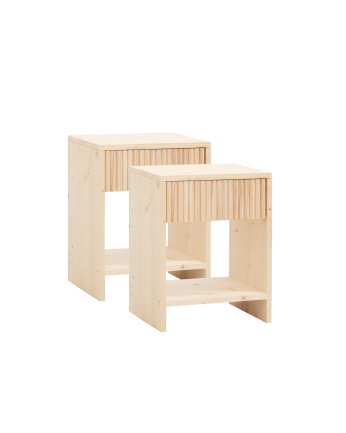 Pack de 2 tables de chevet en bois massif avec un tiroir ton naturel de plusieurs dimensions