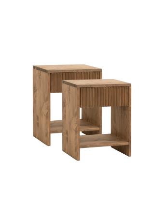 Pack de 2 tables de chevet en bois massif avec un tiroir ton chêne foncé de plusieurs dimensions