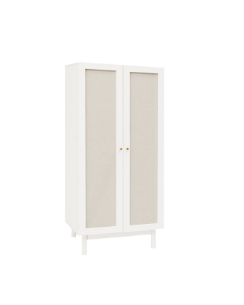 Armoire en bois massif et toile de lin blanc 180x80cm