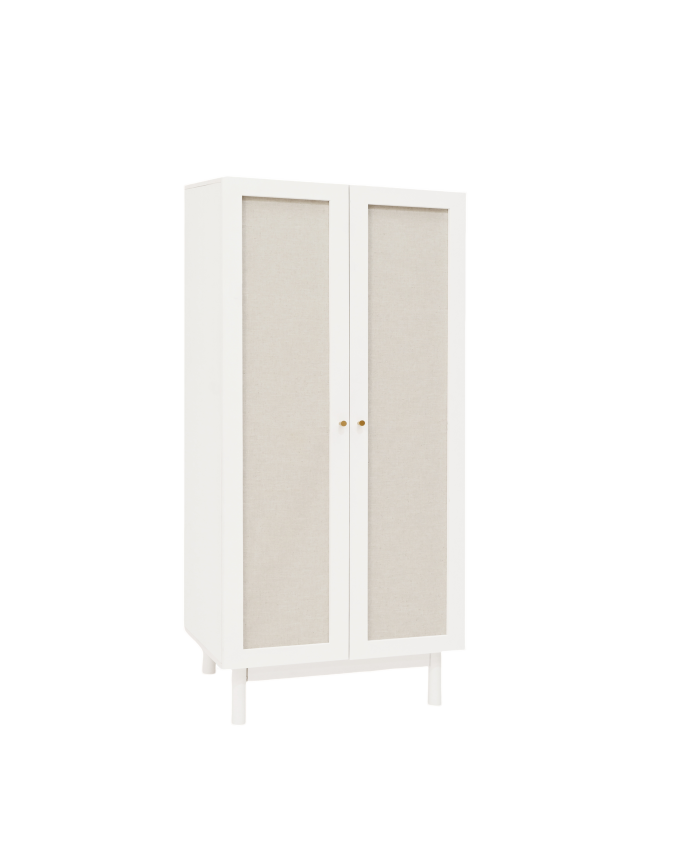 Armoire en bois massif et toile de lin blanc 180x80cm