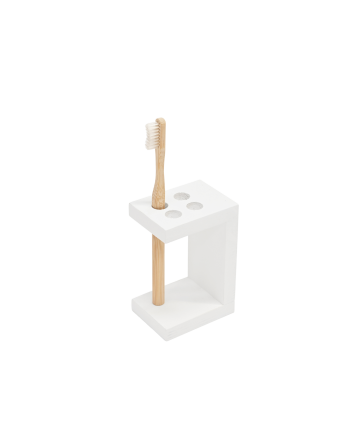 Porte-brosse à dents en bois massif ton blanc 12x6cm