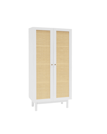 Armoire medulla en bois massif et rotin blanc 180x80cm