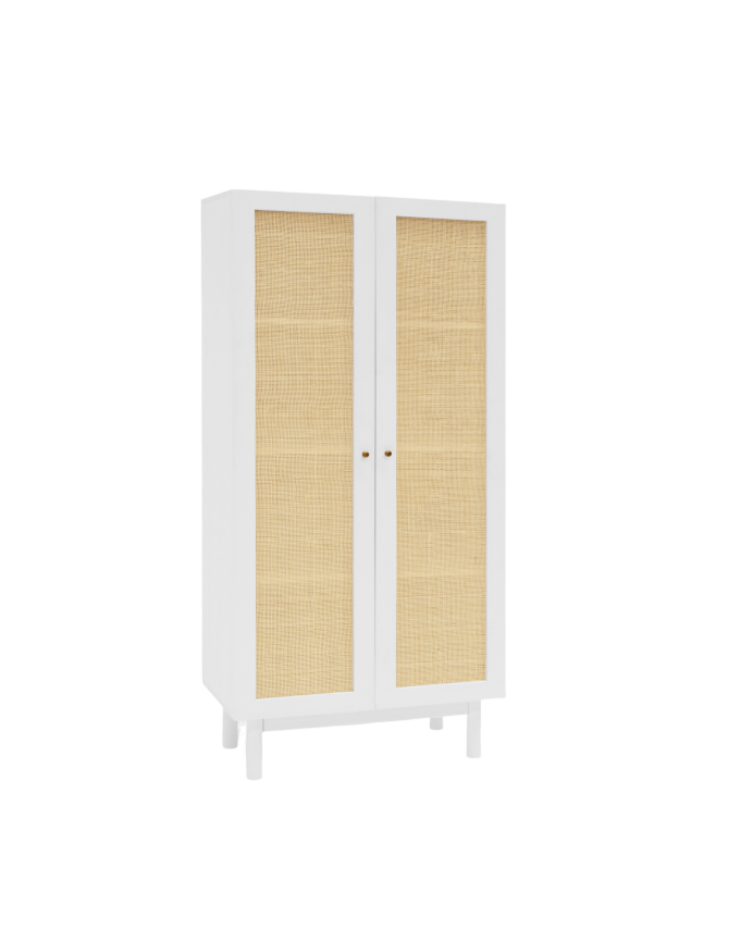 Armoire medulla en bois massif et rotin blanc 180x80cm