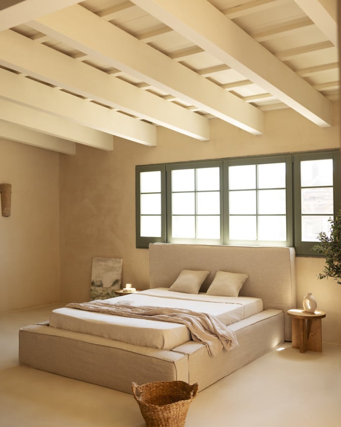 Lit déhoussable en lin beige pour les matelas de différentes tailles