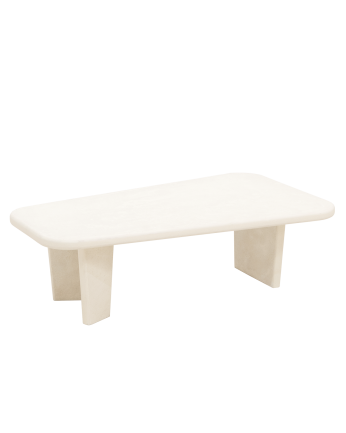 Table basse en microciment avec trois pieds de teinte blanc cassé de 100cm