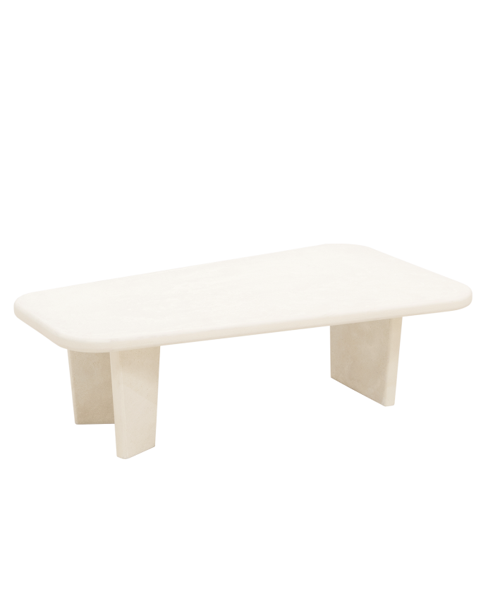 Table basse en microciment avec trois pieds de teinte blanc cassé de 100cm