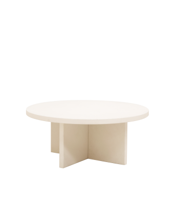 Table basse ronde en microciment de teinte blanc cassé disponible en différentes tailles