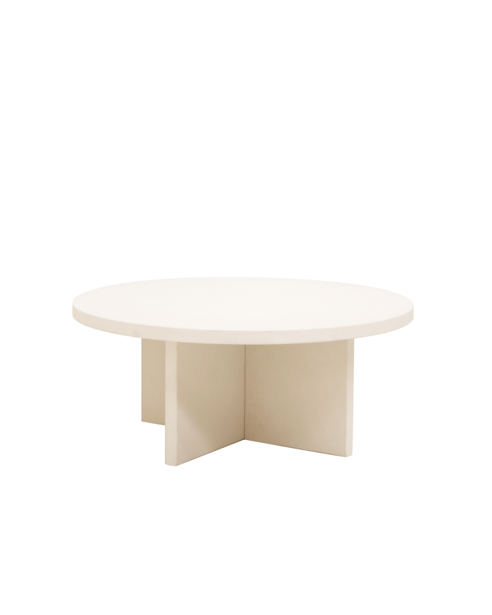 Table basse ronde en microciment de teinte blanc cassé disponible en différentes tailles