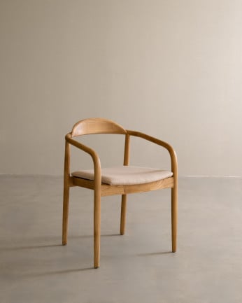 Chaise en bois d'orme avec assise rembourrée beige de 77,5x57,5cm