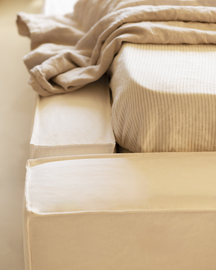 Housse de lit déhoussable en lin blanc pour les matelas de différentes tailles