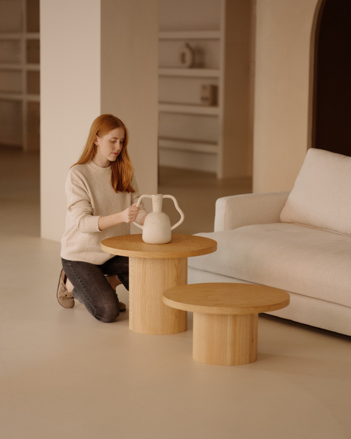 Table basse ronde en bois de frêne en plusieurs dimensions