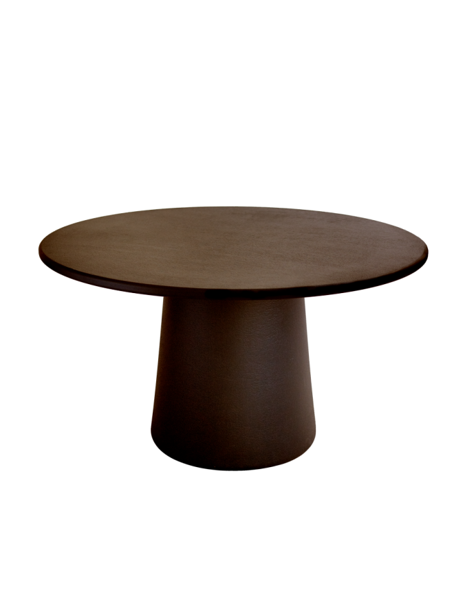 Table de salle à manger ronde en microciment ton marron de différentes tailles