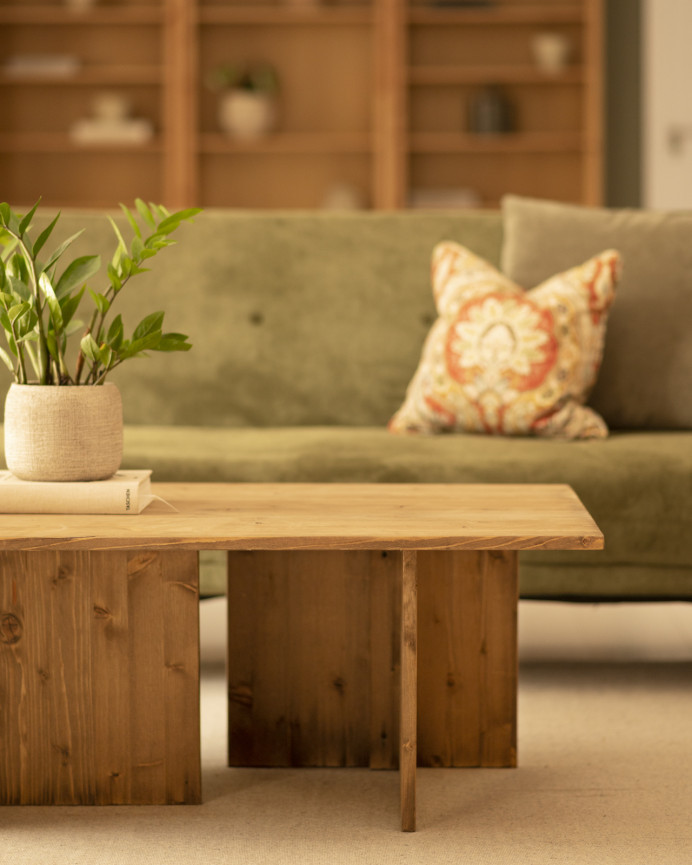 Table basse en bois massif ton chêne foncé 40x100cm