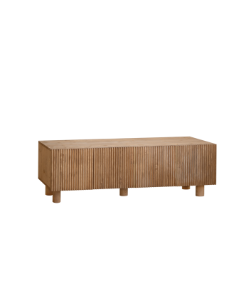 Meuble TV en bois de sapin et pin en ton chêne moyen 152x42cm