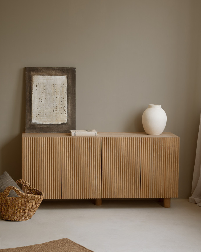 Buffet en bois de sapin et pin en ton chêne moyen 152x42cm